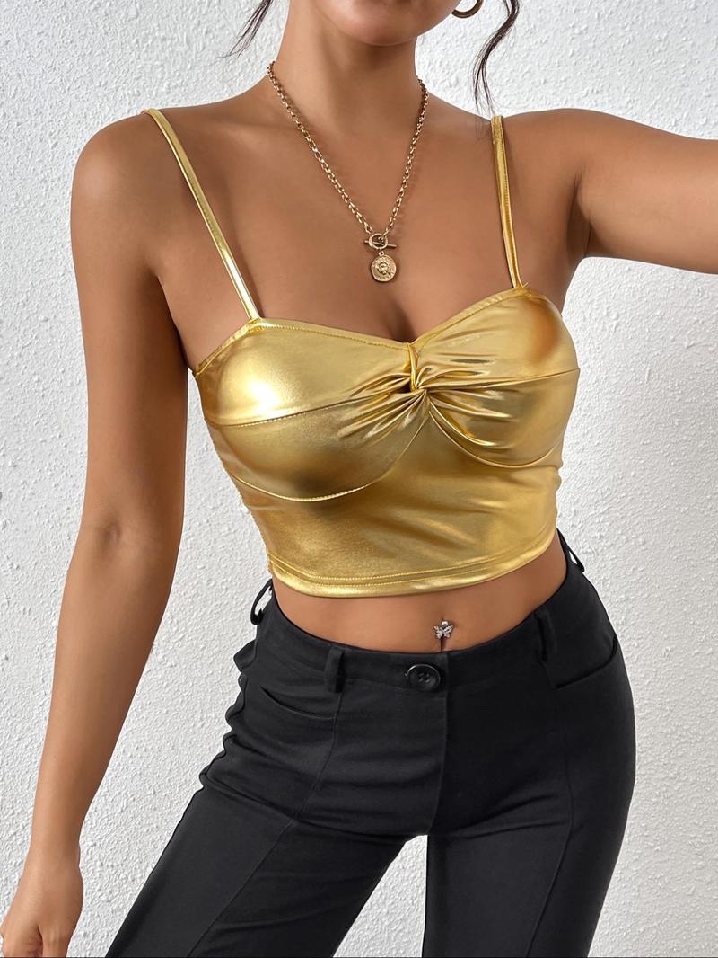 Product Introduction of Women's Twist Front Cami Top, Casual Sleeveless Spaghetti Strap Top for Summer, Fashion Women's Top for Daily Wear 3