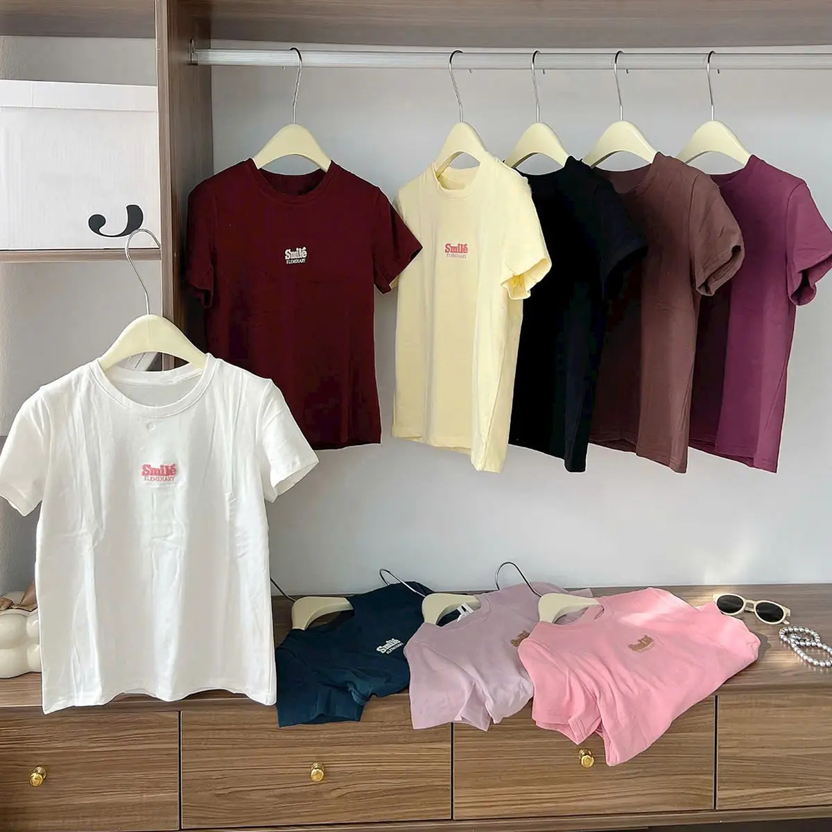 Áo Phông Nữ Thêu Chữ S.mile Chất Cotton Mịn Hàng QC 7 Màu Minxu Shop CK57