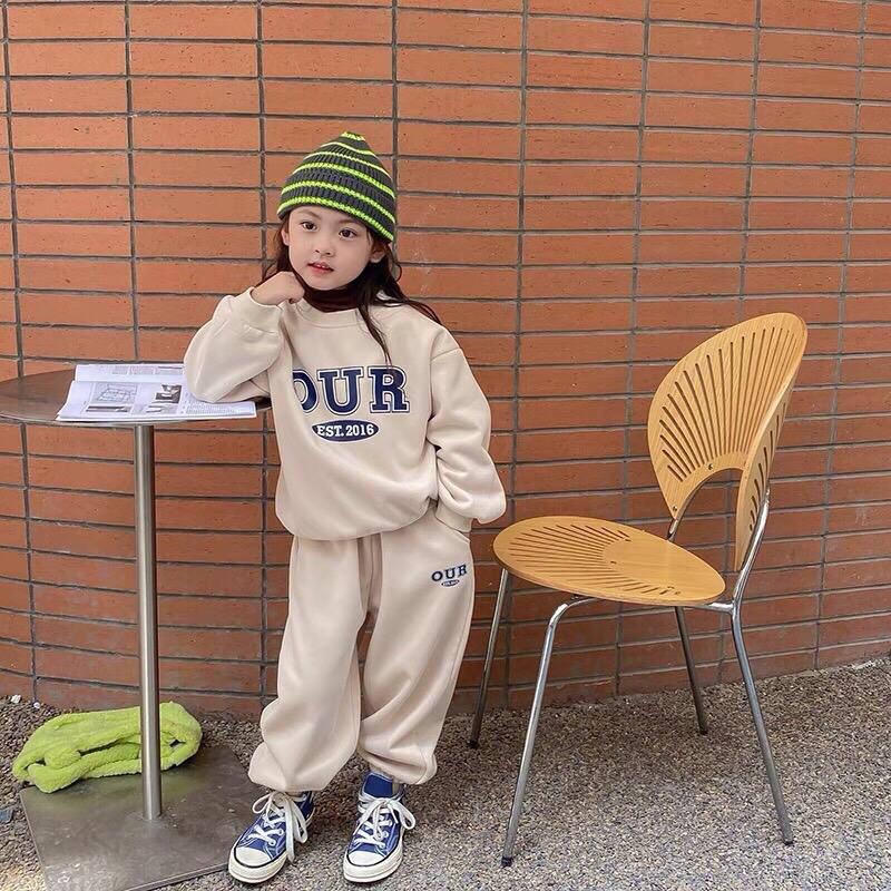 [Bimia Baby Store] Bm02-Bộ nỉ bông mềm mịn in hình chữ ourr ấm áp dễ thương cho bé trai bé gái từ 10 đến 33 kg