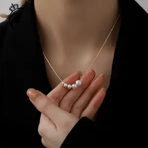 Di Lapisi Emas 18 Karat Kalung liontin mutiara imitasi, baja titanium, tidak berubah warna