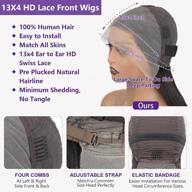 Local shipping-13x4 Bob Straight Human Hair Wig Lace Front Wig 100% Human Hair Pre Plucked with Baby Hair 180% Density Wigs for Black Women Natural Color (natural bob wig human hair, 8 Inch) 2