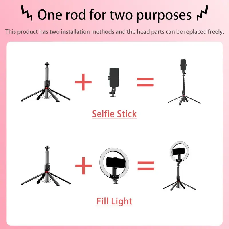Selfie Stick Tripod Kit, Wireless Remote Control Selfie Stick with Adjustable LED Fill Light, Phone Holder for Photography & Video Blogging 7