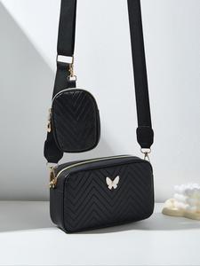 Conjunto de bolso bandolera decorado con mariposas para mujer, bolso de hombro ajustable informal y bolso de cartera pequeño para uso diario, bolso versátil de alta calidad
