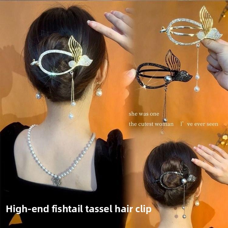 Klip Putar Rumbai Ekor Ikan, Saiz Besar, Jepit Rambut Mendatar, Kualiti ...