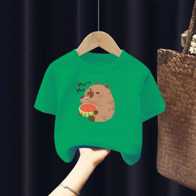 Áo thun bé trai và gái,Thủy Tiên, in capybara ăn dưa hấu, vải cotton chính phẩm, size 11-32 kg 8
