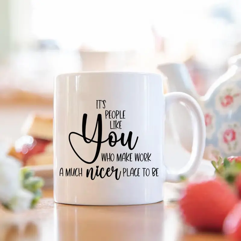 Letter Pattern Ceramic Mug, 1 Count 11oz Coffee Cup, Creative Gift for Colleagues & Work Partners, Office Celebration Gift 3