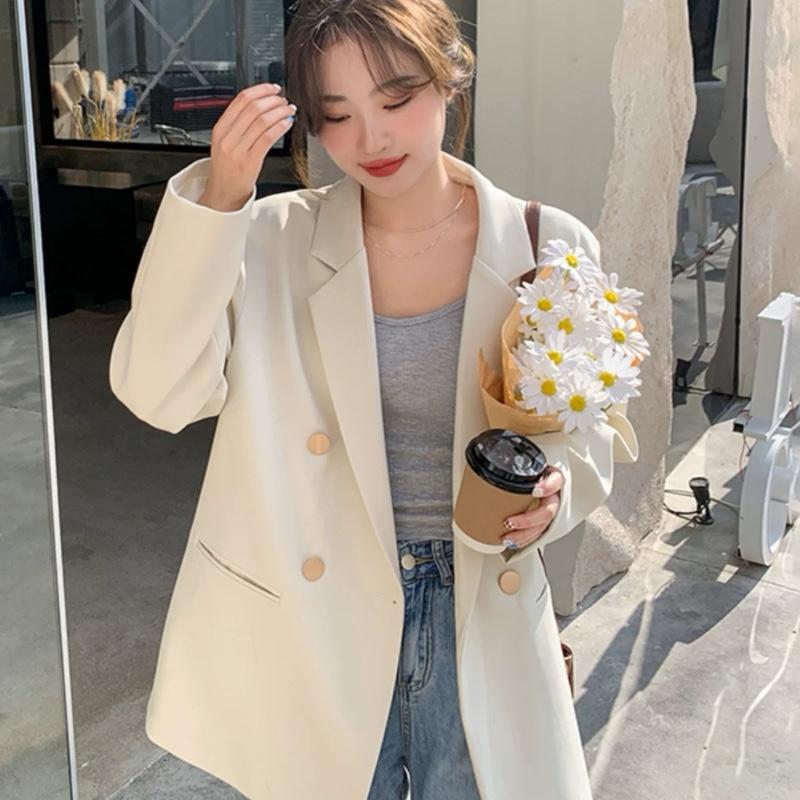 Áo Blazer Thời Trang Nữ, Áo Vest Đẹp Cho Chị Em Kiểu Dáng Hàn Quốc, Cúc Đồng Có Đệm Vai Kem Women
