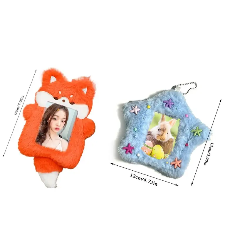 Hộp Đựng Ảnh Thẻ Nhồi Bông, Thời Trang Và Dễ Thương, Thích Hợp Cho Thẻ Học Sinh, Có Móc Chìa Khóa, Thiết Kế Hình Cáo, Vỏ Bảo Vệ Ảnh Thần Tượng Hoạt Hình, Hộp Đựng Ảnh Hình Ngôi Sao 2