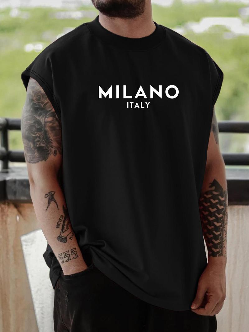 Product Introduction of Men's Letter Print Round Neck Tank Top, Loose Casual Street Sleeveless Top for Daily Wear, Menswear for All Seasons 4