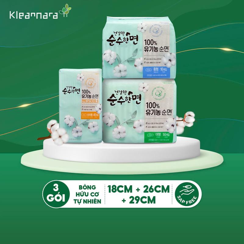  Combo mix 3 gói Băng vệ sinh KleanNara Soonsoohanmyeon Organic Cotton Hàn Quốc 18cm 26cm 29cm chăm sóc toàn diện Ngày Đêm Hằng Ngày 