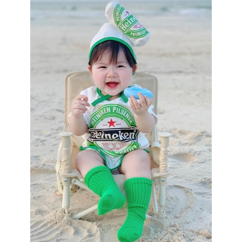Set body chất thun lạnh kèm mũ mẫu Bia Tiger và Heineken thiết kế cộc tay siêu cute cho bé 4 - 12kg