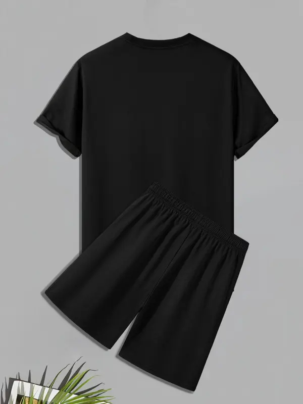 Men's Regular Fit Nope Not Today Letter Print Short Sleeve Tee & Shorts Set, Casual Round Neck T-shirt & Track Shorts, Men's Two-piece Outfits for Daily Wear 1