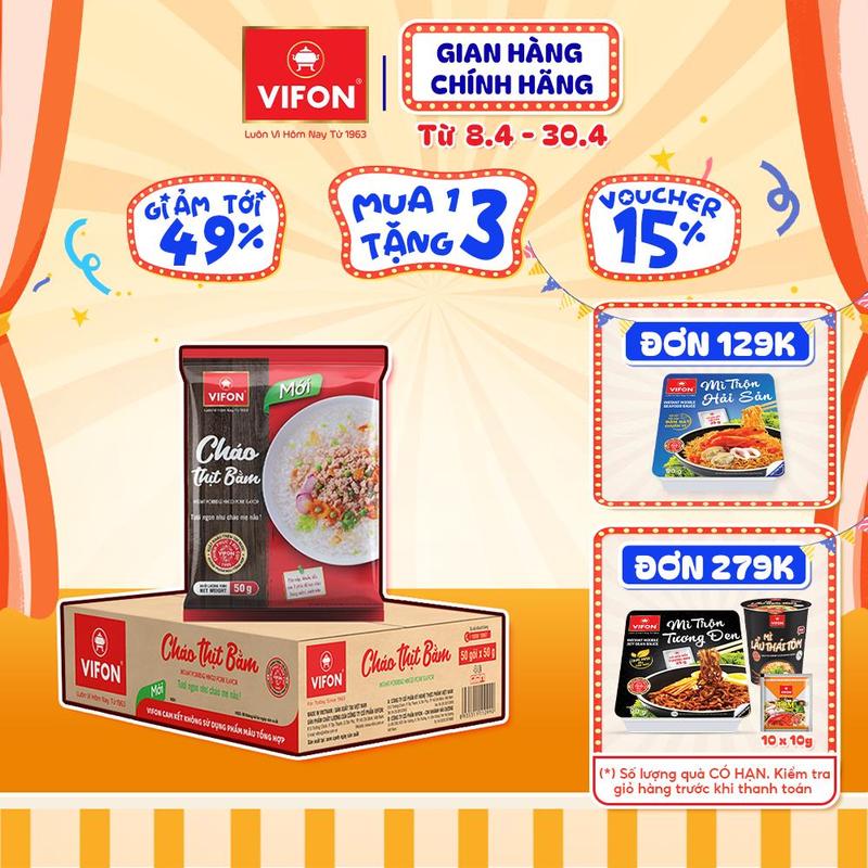 Thùng 50 gói Cháo Thịt Bằm/ Cháo Gà/ Cháo Cá VIFON 50gr / Gói