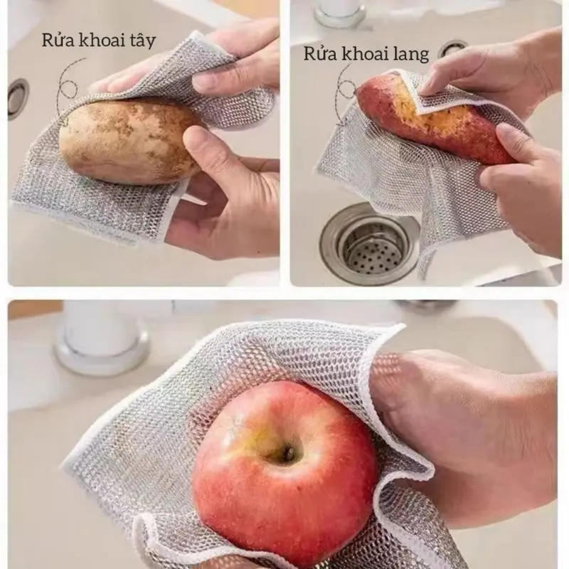 [ Combo 10 Tặng 1 ] Giẻ Rửa Chén, Khăn Rửa Chén Dây Kim Loại Lau Bồn Rửa Chén Cọ Rửa Xoong Nồi Chén Bát, Tấm Cọ Rửa Đa Năng Không Mài Mòn Dụng Cụ Rửa Làm Sạch Thép không gỉ Hai mặt Có thể tái sử dụng Bọt Biển Rửa Bát 5