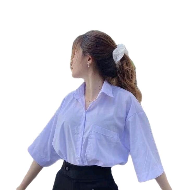 Áo sơ mi học sinh FORM RỘNG, TRẮNG XANH NHẸ, MỎNG VỪA GIÁ RẺ BÌNH DÂN Nữ Women Shirt Top 1