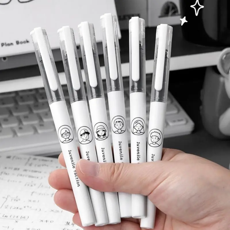 Cartoon Element Neutral Pen, 6 Counts/set Straight Liquid Quick Drying Pen, Office Stationery & Supplies for Writing, Office, and Essential for Returning to School