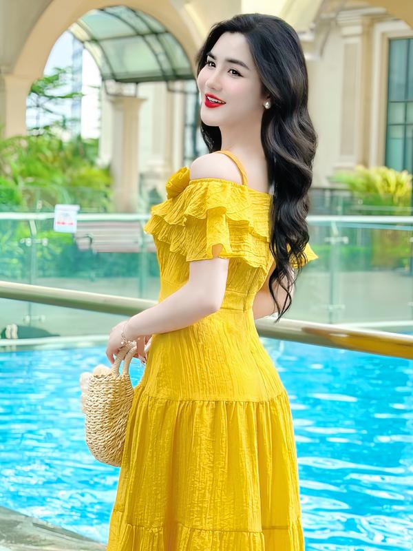 [MIỄN SHIP] MDU4126 Váy Tơ Xốp Nhăn Cao Cấp - Gam Màu Vàng Cùng Chi Tiết Đính Hoa Dịu Dàng Dành Cho Nữ Women Dress 6