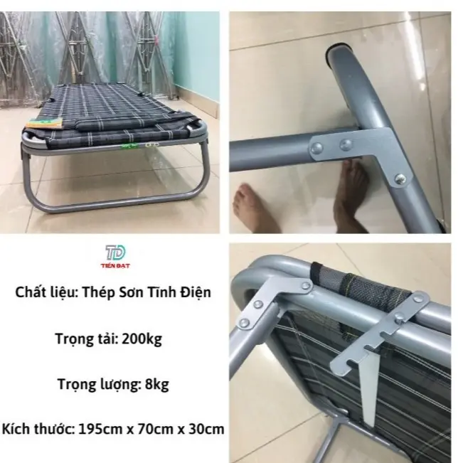 Giường lưới loại 1 thép cac bon sơn tĩnh điện xếp gấp gọn thông minh đa năng 6