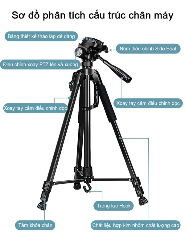 Chân Quay Máy Ảnh Điện Thoại Tripod 360°,khung nhôm cao cấp, chắc chắn cao 1m4/1m7，Với kẹp điện thoại di động, điều khiển từ xa Selfie Phụ Kiện chanquay  dienthoai 4