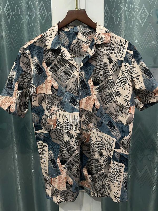 Áo Sơ Mi Hoạt Tiết Cuban Lụa Hàn Giấy Báo Vải Lụa Siêu Mịn Nam Cổ Cuban - Menswear - Shirt