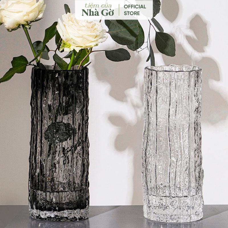 Bình Hoa Thủy Tinh Trụ Họa Tiết Nhà Gờ Cắm Hoa Trang Trí Lọ Hoa Decor Phòng Khách BTT23 M23 + Tặng Kèm Gói Dưỡng Hoa Tươi bình hoa gốm nhà bình hoa bình thuỷ bình hoaxinh
