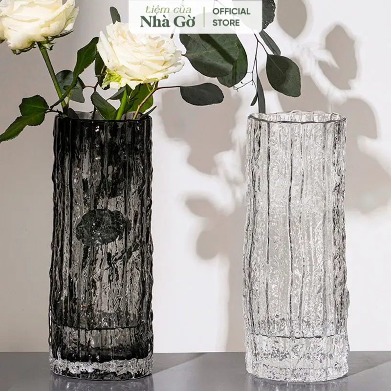 Bình Hoa Thủy Tinh Trụ Họa Tiết Nhà Gờ Cắm Hoa Trang Trí Lọ Hoa Decor Phòng Khách BTT23 M23 + Tặng Kèm Gói Dưỡng Hoa Tươi bình  hoa gốm  nhà bình  hoa bình  thuỷ bình  hoaxinh 0
