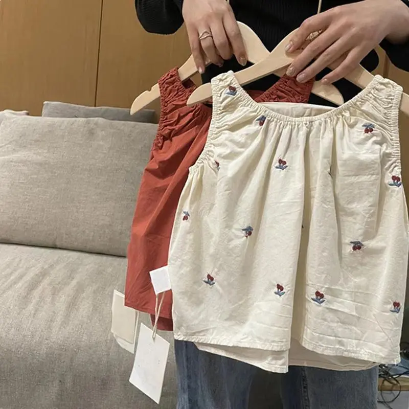 [2765-Person Collection] Girls' Embroidered Vest Outer Wear Summer New Children's Clothing Korean Style Fashionable Children Straps Baby Girls' Sleeveless Top