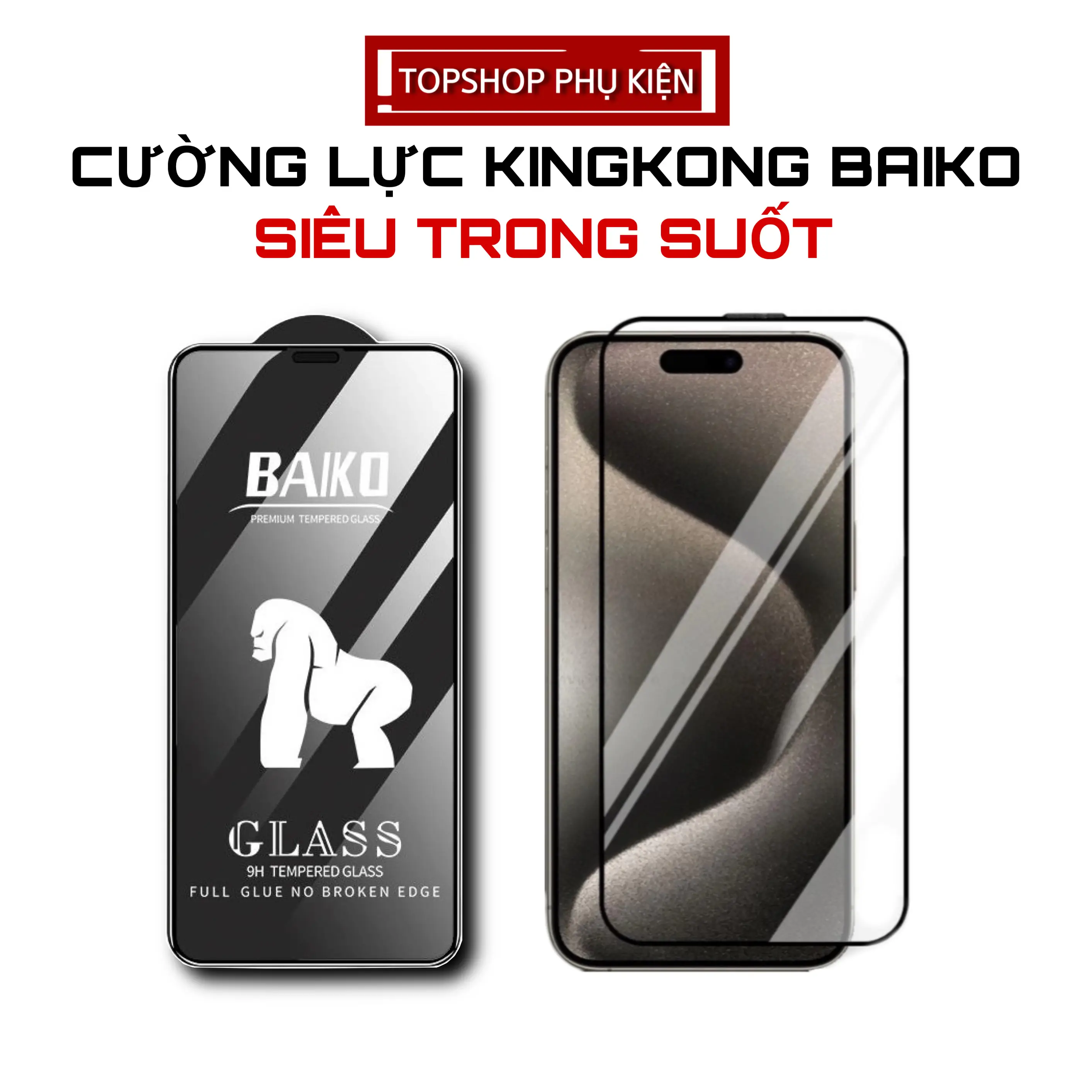 Kính Cường Lực iPhone Kingkong Baiko-Cường Lực 16 Promax 15 Promax 14 Promax 13 Promax 12 Promax 11 Promax X Xs max Xr 11 Pro 7 8 Plus, Full Màn, Màng Loa Thép,Phủ Nano , Độ Cứng 9H