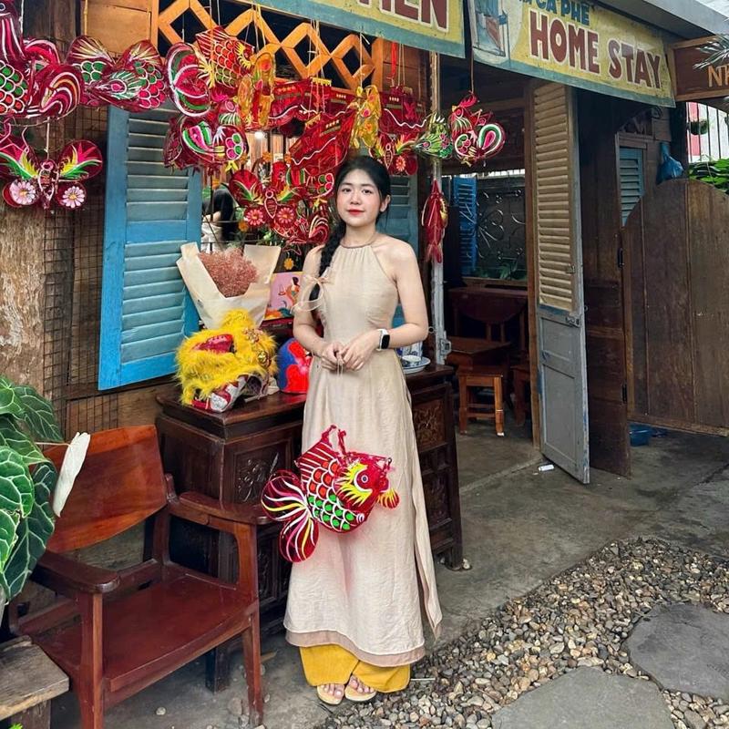 Set áo dài cổ yếm hai tà chất đũi [Một Mẩu House]