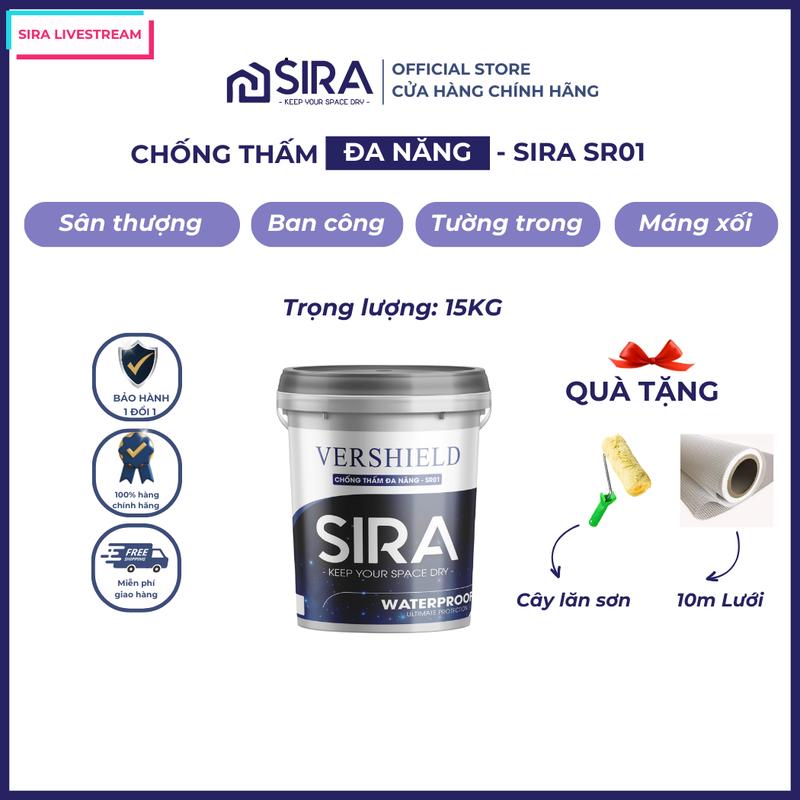 Livestream 15kg Sơn chống thấm đa năng SIRA SR01 chống thấm sàn mái lộ thiên ban công tường trong nhà