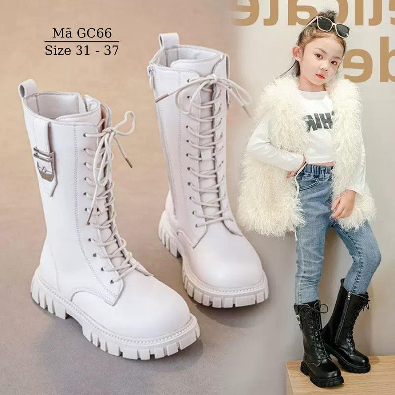  Bốt cổ cao cho bé gái 5 - 12 tuổi màu trắng phong cách Hàn Quốc Bốt đùi boots da trẻ em nữ sành điệu phong cách GC66 