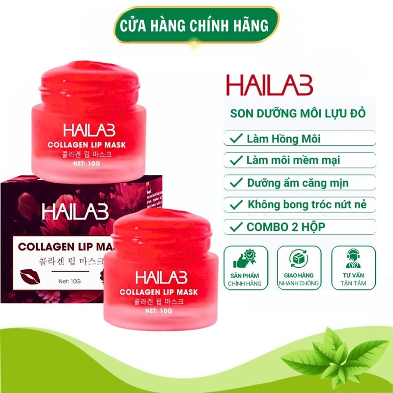  Combo 2 Dưỡng Môi Lựu Đỏ Collagen Lip Mask Hailab 10gr Son Chính Hãng Không Chì Thuần Chay Hỗ Trợ Dưỡng Môi Giảm Khô Nứt Nẻ Hồng Môi Sau Phun Săm Cho Nữ Bà Bầu Son Môi Trang Điểm Mỹ Phẩm Cosmetic Women Tea 