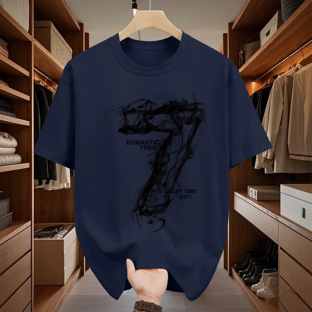 Áo ngắn Tay Thường Ngày Cotton In Hình, Thiết Kế Kỹ Thuật Số Khói Đơn Giản, Dành Cho Nam, 7 Gói