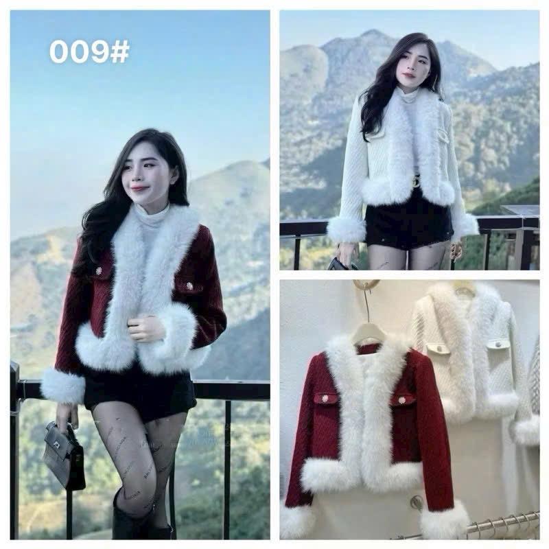 Áo khoác dạ viền ngọc phối lông dày dặn như mẫu kem đỏ size EM by Hp - Top Women Jacket Nữ không kèm phụ kiện