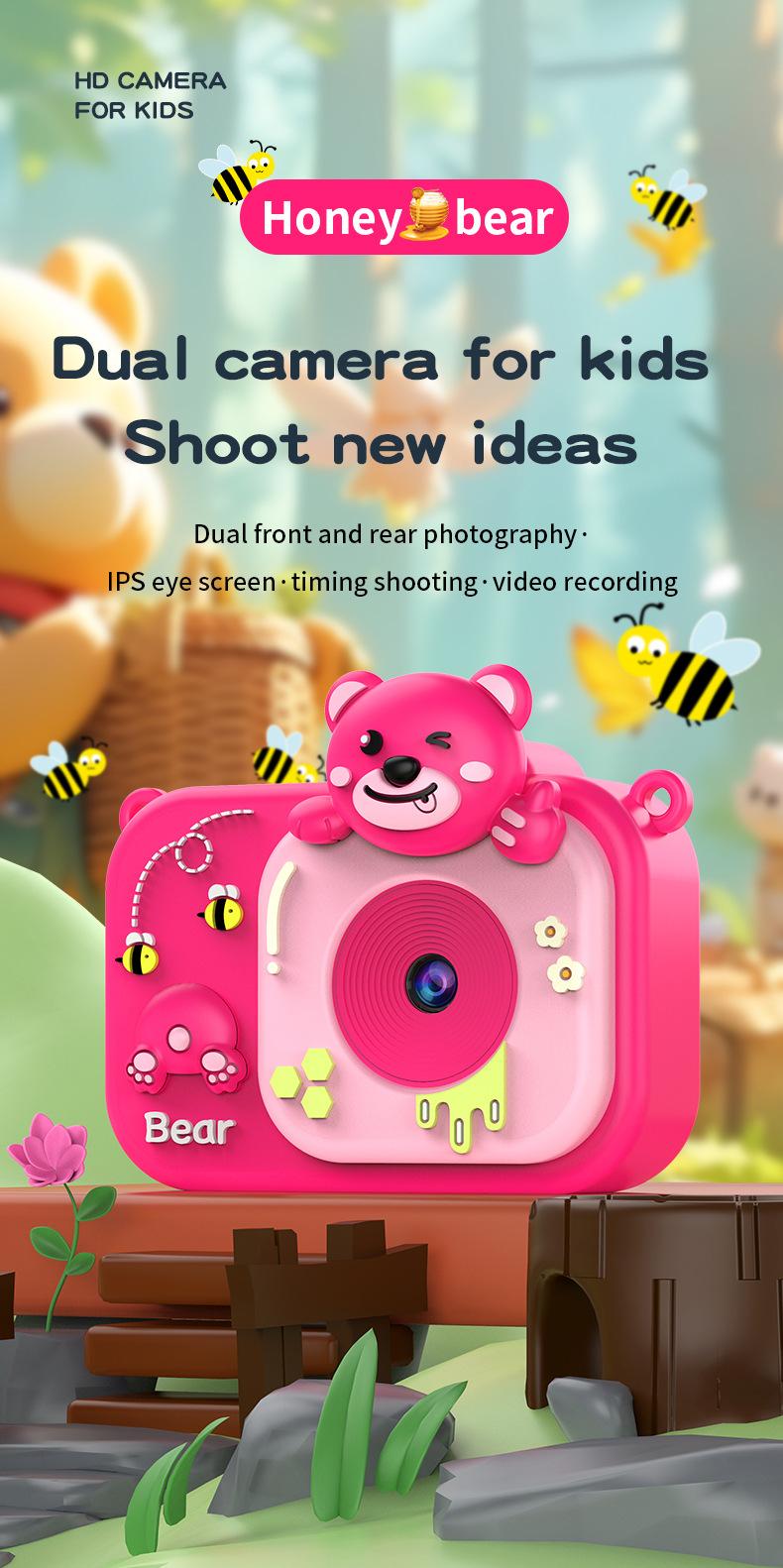 Product Introduction of New children's camera with front and rear dual camera cartoon camera toy, high pixel camera, anti fall gift 1