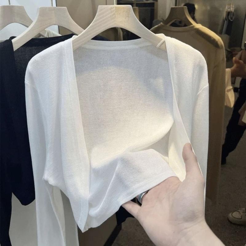 Product Introduction of Áo Cardigan Chống Nắng Dệt Kim Lụa Lạnh Ngắn Màu Trắng Váy Hai Dây Mùa Hè Mỏng Cho Nữ Áo Khoác Vải Tuyn Bên Ngoài Áo Áo Cánh Điều Hòa Không Khí 8