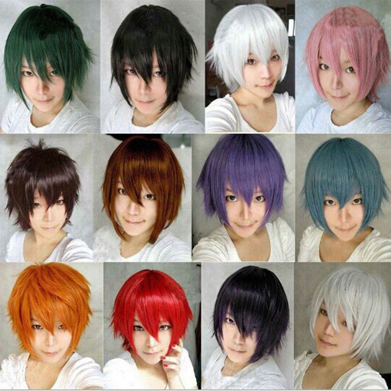 Men Women Multi-Color Short Straight Hairpiece Full Wig for Anime Party Cosplay 1