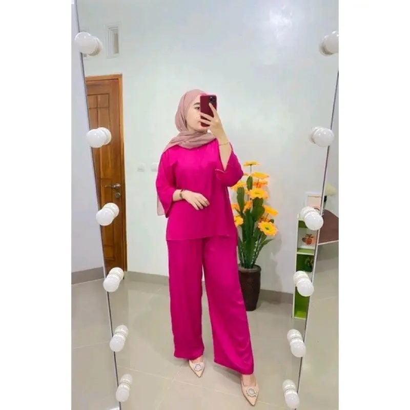 one set setelan wanita kulot Rayon Polos