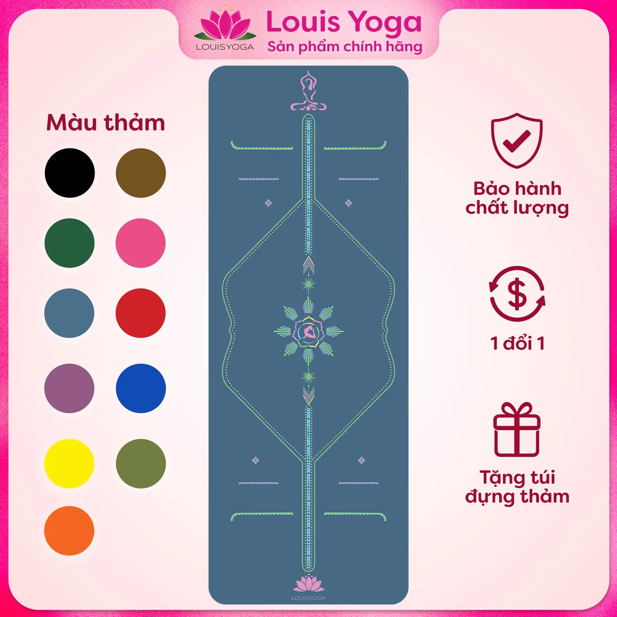 Thảm Yoga cao su Louis Yoga - QUEEN - Mặt bóng, Thiết kế 2 lớp, Siêu thấm hút, Chống trơn trượt