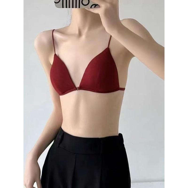 New French rimless triangle cup girl sexy white underwear thin strap back front buckle bra 8