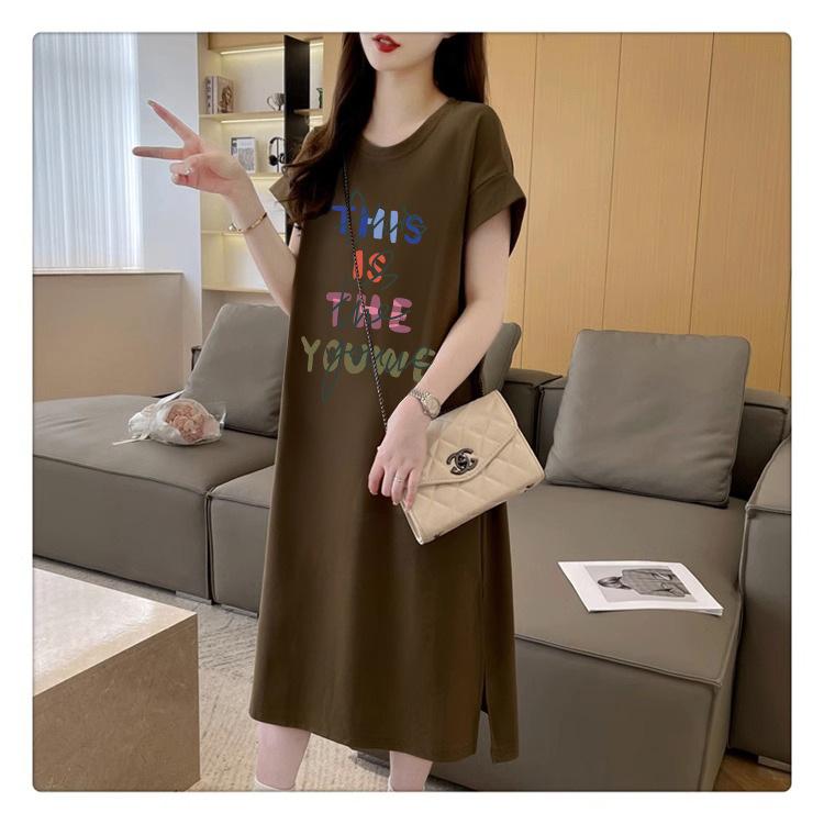 Product Introduction of Váy Áo Thun Phong Cách Hồng Kông, ngắn Tay, Mặc Mùa Hè, Váy Dài, Có Thể Mặc Được, Dáng Rộng Vừa Vặn, Váy Thường Ngày Cho Phụ Nữ Ngoại Cỡ Phong Cách Lười Biếng 10
