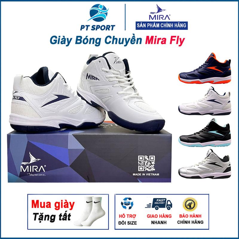 [Tặng Tất] Giày Bóng Chuyền Mira Fly | Mầu Trắng, Thiết Kế Cổ Cao Chất Liệu Da Pu, Thiết Kế Tối Ưu Thoáng Khí Đế Cao Su Êm Ái Đàn Hồi Hỗ Trợ Bật Nhảy, Sneaker Sport Tập Thể Dục Nam