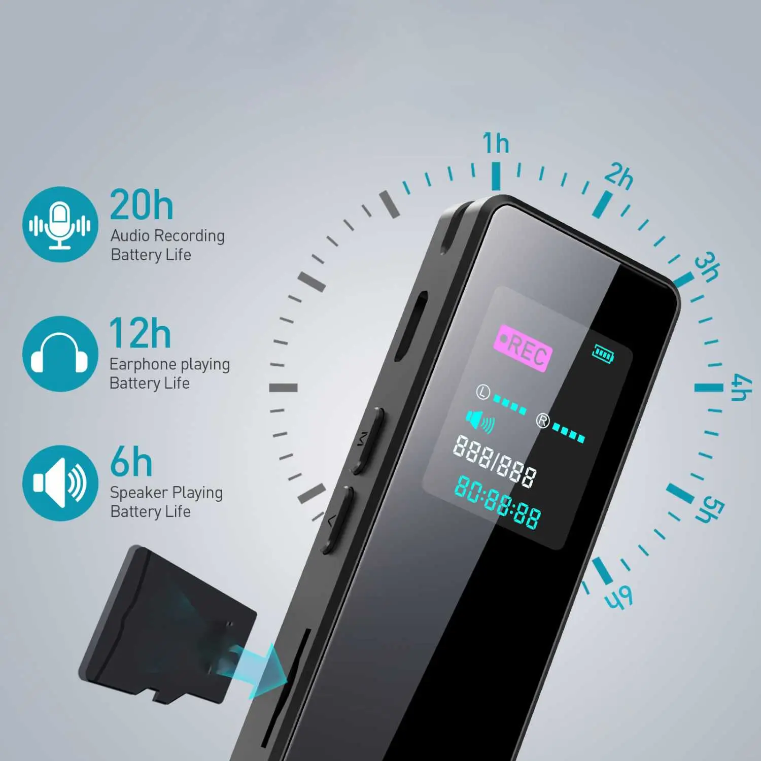 Kizocay Perekam Suara Portabel Voice Recorder Noise Reduction MP3 - ZD67