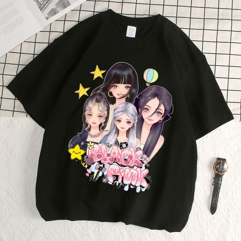 Quần Áo Cùng Nhập Khẩu BLACKPINK, Đội Nữ Hàn Quốc Màu Hồng Và Đen Lisa, Trang Phục Quảng Cáo Bài Hát-Hỗ Trợ, Áo Thun Ngắn Tay, Áo Thời Trang Nữ Top Women Cổ Tròn Cổ Tròn Umi 1