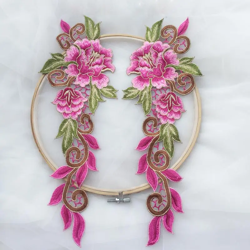 Floral Embroidery Patch, 1 Pair Ethnic Style Embroidery Patch, DIY Sewing Supplies for Jeans, Gown, Stage Performance Costume Decoration