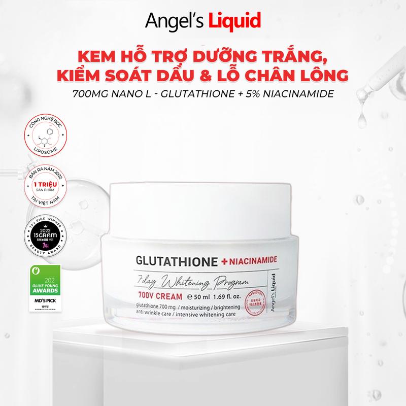 Kem Giúp Dưỡng Trắng, Cải Thiện Lỗ Chân Lông Angel's Liquid Glutathione +Niacinamide 7Day Whitening Program 700V-Cream 50ml