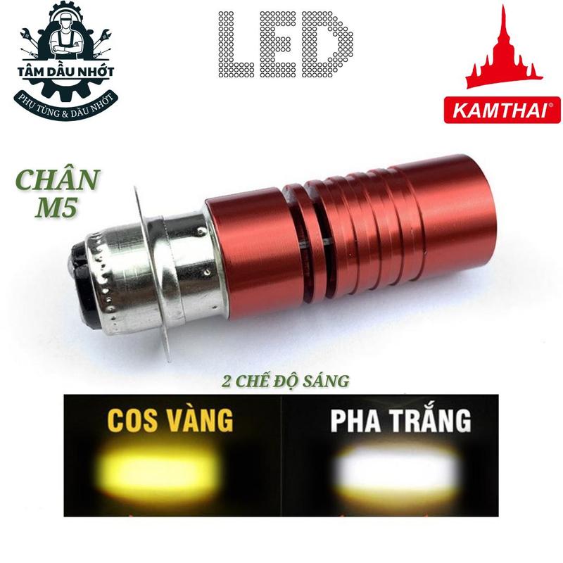 Đèn Pha Bi Cầu LED KAMTHAI H4/HS1 và M5/T19, ánh sáng Pha Trắng/Cos Vàng, công suất 16W, dùng cho Xe Máy
