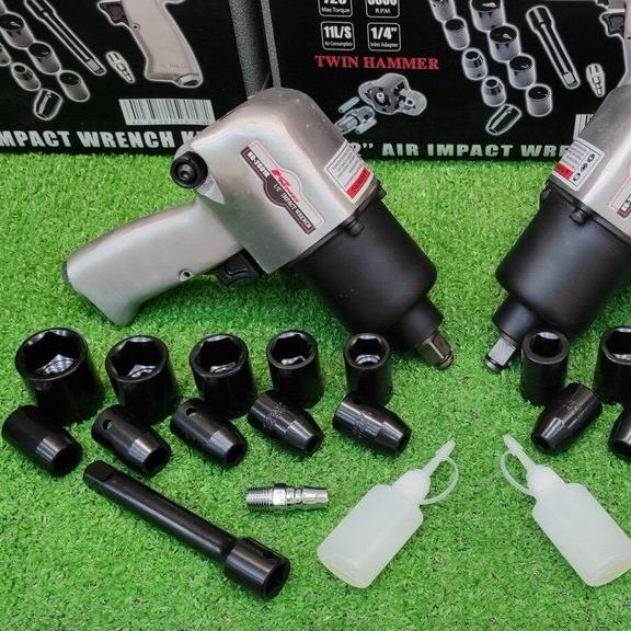 Máy mở ốc hơi tuýp 1 2hp 2 búa máy mở bulong sài hơi hiệu king KG2801 kèm máy là bộ tuýp 10 size thông dụng lớn nhất là 27mm dùng bằng hơi nén 8kg