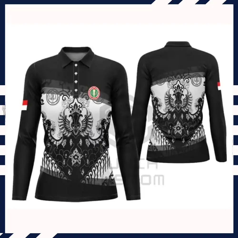 Jual Kaos Berkerah Wanita Tangan Panjang PGRI MOTIF BATIK Desain Fullprint