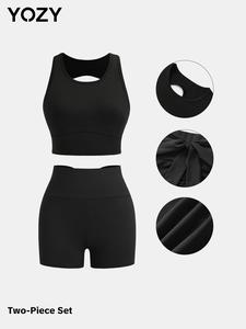 YOZY-GOOO Women's Backless Crop Tank Top & Shorts Set, Ladies Clothes for All Seasons